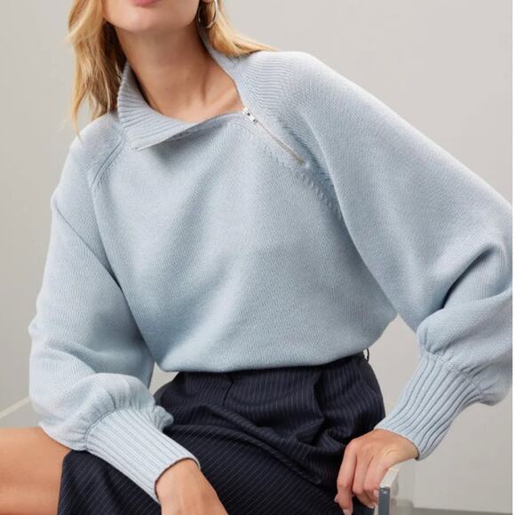 Marissa Webb Blue Turtleneck Sweater MEDIUM Balloon Sleeve Soft Oversized $270 - Picture 7 of 10
